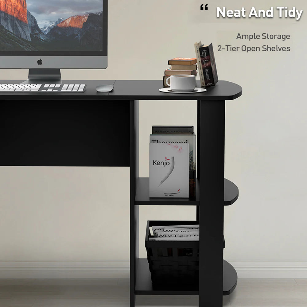 L-Shaped Computer Desk with Reversible 2-Tier Shelves, Modern Corner Desk for Home Office, Compact Writing Table with Ample Workspace, 140 * 130 * 72 cm